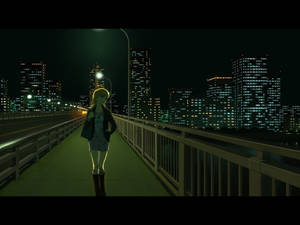 Cartoon Girl Walking Alone At Night Wallpaper