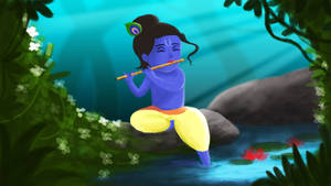 Cartoon Krishna Deity Art Wallpaper