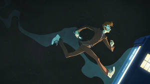 Cartoon Man Running In Night Sky Wallpaper