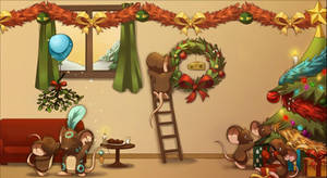 Cartoon Mice Decorating For Christmas Wallpaper
