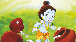 Cartoon Of Baby Krishna 4k Wallpaper