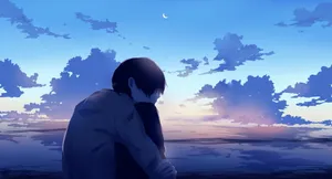 Cartoon Of Boy Looking At Sky Alone Wallpaper