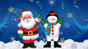 Cartoon Santa Claus And Snowman Wallpaper
