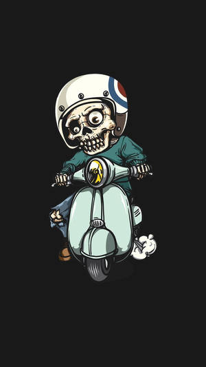 Cartoon Skeleton Riding A Vespa