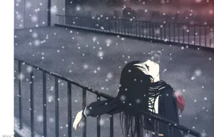 Cartoon Student Alone On Snowy Rooftop Wallpaper