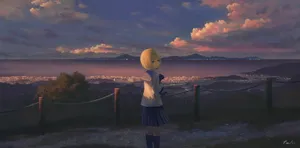 Cartoon Student Alone On The Country Side Wallpaper