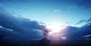 Cartoon Student Sitting Alone With The Sunrise Wallpaper