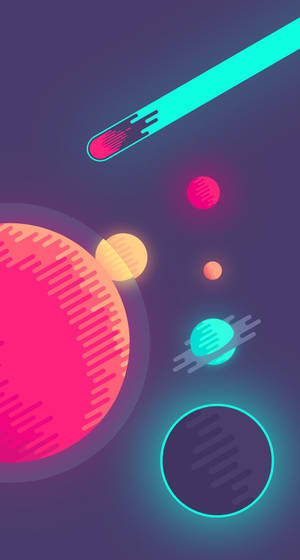 Cartoonish Neon Planets Indie Phone Wallpaper