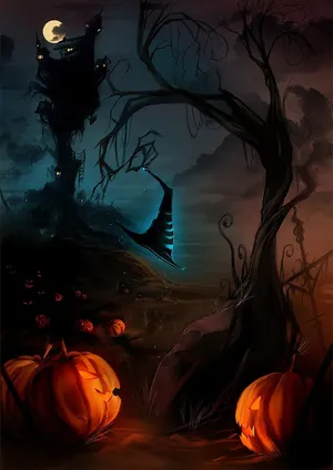 Carved Pumpkin Magical Witch Hat Wallpaper