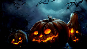 Carved Pumpkins Dark Background Halloween Computer Wallpaper