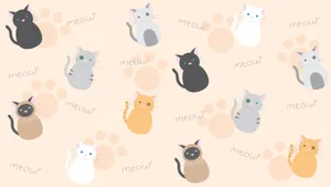 Cat And Meow Prints On Kawaii Ipad Wallpaper