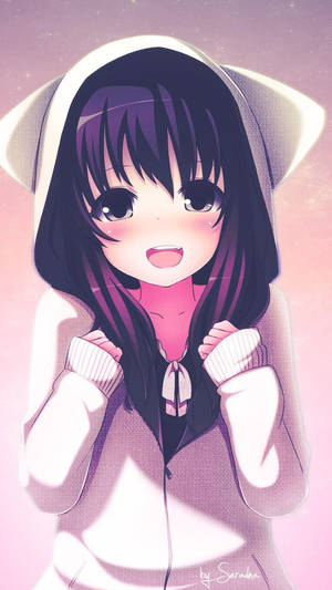 Cat Hoodie Cute Anime Girl Iphone Wallpaper