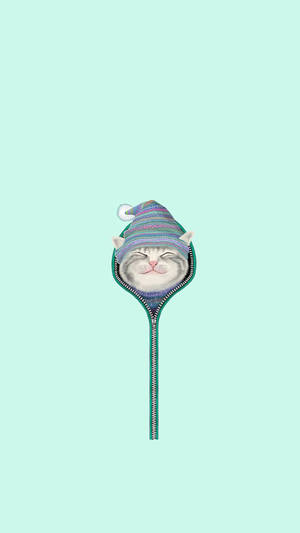 Cat In The Zip Cute Android Wallpaper