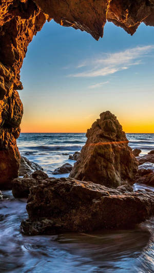 Cave By The Sea Malibu Iphone Wallpaper