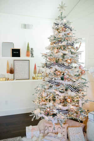 Celebrate The Festive Season With An Illuminated Aesthetic Christmas Tree. Wallpaper