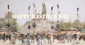 Celebratory Fireworks Lighting Up The Eiffel Tower On Bastille Day Wallpaper