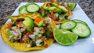 Ceviche Tostadas On Big Round Tortillas Wallpaper