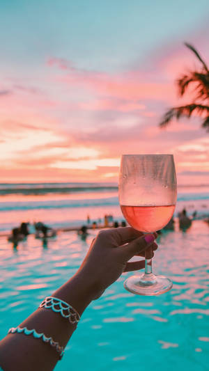 Champagne By Pool Summer Iphone Wallpaper