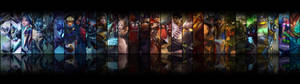 Champions Fight In Epic Battles Across 2 Screens In League Of Legends Wallpaper