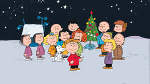 Charlie Brown Family Snowy Christmas Night Wallpaper