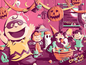 Charlie Brown Pink Halloween Party Wallpaper