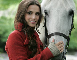 Charlotte Riley And A White Horse Wallpaper