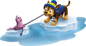 Chase Paw Patrol Playing With A Seal Wallpaper