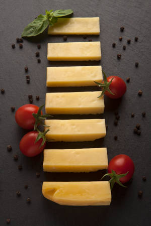 Cheese Blocks And Tomatoes Wallpaper
