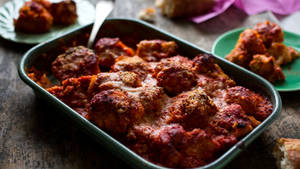 Cheesy Baked Meatballs Parmigiana Casserole Wallpaper