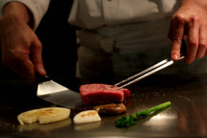 Chef Cooking Fresh Kobe Beef Wallpaper