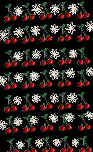Cherries And Daisies Aesthetic Pattern Wallpaper