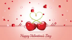 Cherries Forms Heart Valentines Desktop Wallpaper