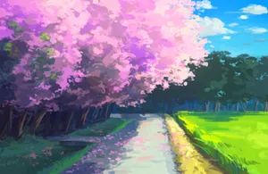Cherry Blossoms Anime Scenery Open Field Wallpaper