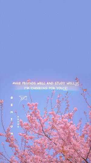 Cherry Blossoms Cute Positive Quotes Wallpaper