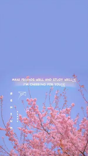 Cherry Blossoms Cute Positive Quotes Wallpaper
