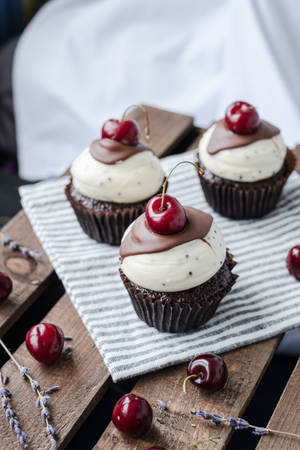 Cherry Chocolate Cupcake Wallpaper