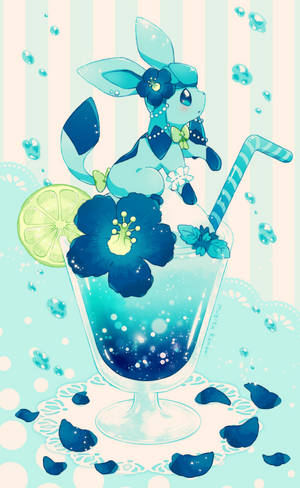 Chibi Glaceon On Tropical Drink Wallpaper
