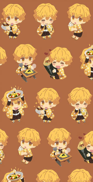 Chibi Zenitsu Eating Wallpaper