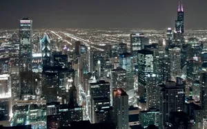 Chicago City Night Dark Skyline Wallpaper
