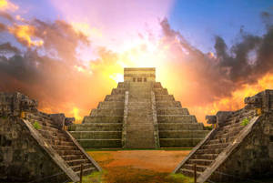 Chichen Itza Sunset Background Wallpaper