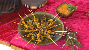 Chicken Satay Southeast Asian Dish On Plate Wallpaper