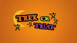 Children In Halloween Costumes Celebrating Trick Or Treat Under Shimmering Orange Stars Wallpaper