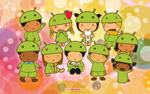 Children With Green Outfit Cute Computer Wallpaper