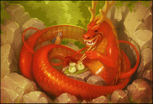 Chinese Dragon Enjoying Dim Sum Wallpaper