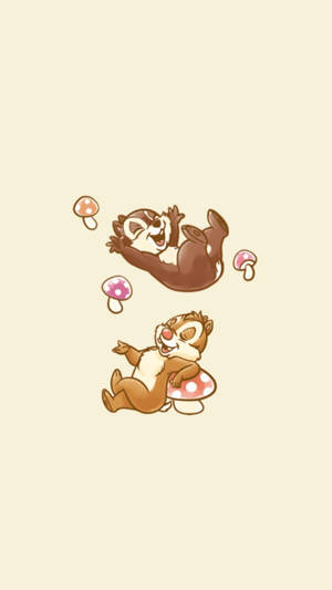 Chip N Dale Playing With Mushrooms Wallpaper