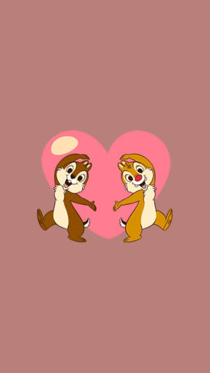 Chip N Dale With Pink Heart Wallpaper