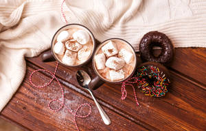 Chocolate Drink Marshmallow Donuts Wallpaper