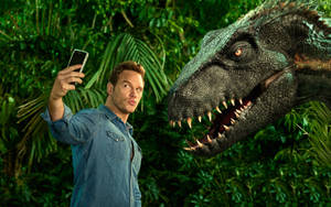 Chris Pratt Selfie With Dinosaur Wallpaper