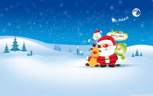 Christmas Aesthetic Desktop Blue Snow Santa Wallpaper