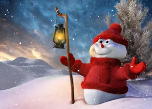 Christmas And New Year's Smiling Snowman With Lamp Wallpaper